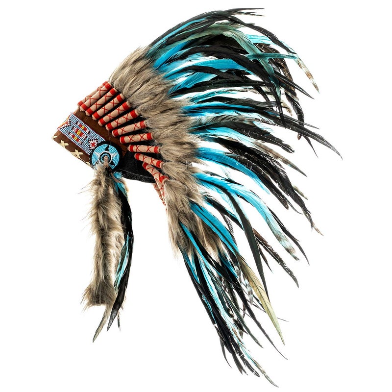 Novum Crafts Feather Headdress | Native American Indian Inspired | Turquoise - Image 1